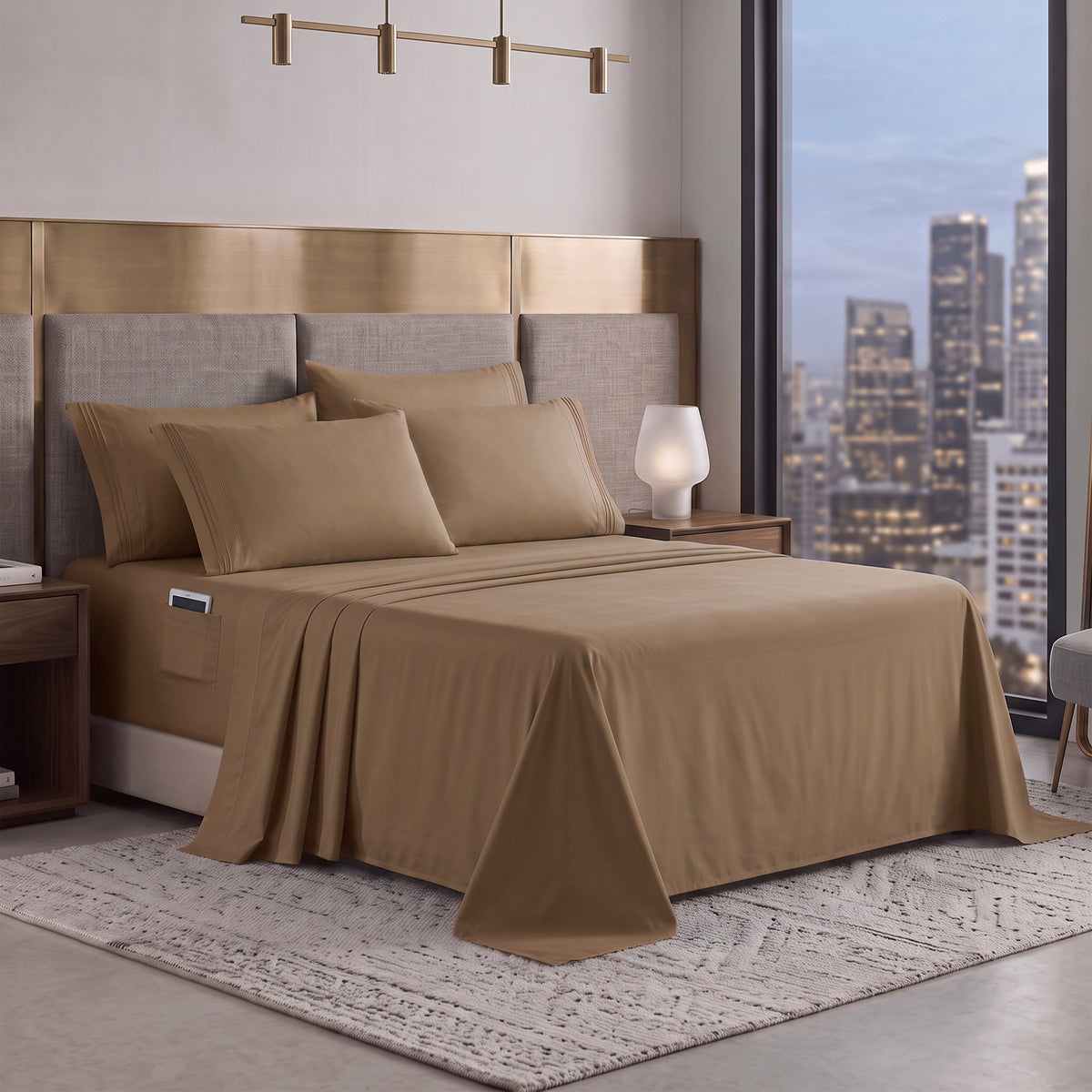 Extra deep 18-24 Inch Pocket 3 Line Embroidery, 6-Piece Sheet Set, Moody Shades