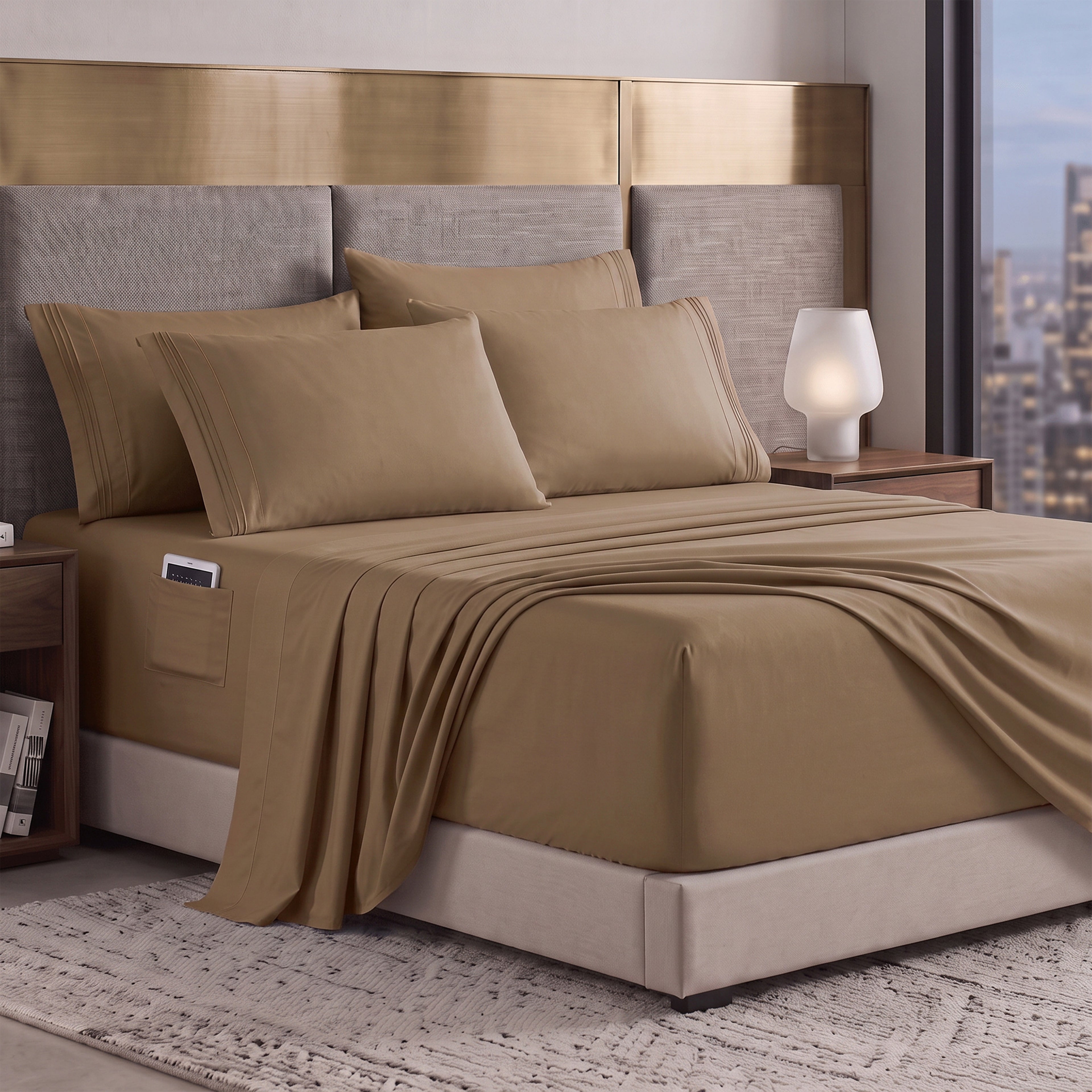 Extra deep 18-24 Inch Pocket 3 Line Embroidery, 6-Piece Sheet Set, Moody Shades