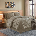 8-Piece Pintuck Pinch Pleated Comforter Set - Includes 4-Piece Sheet Set with Double Sided Storage Pockets