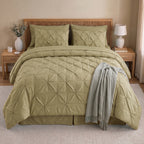 8-Piece Pintuck Pinch Pleated Comforter Set - Includes 4-Piece Sheet Set with Double Sided Storage Pockets