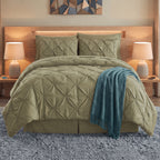 8-Piece Pintuck Pinch Pleated Comforter Set - Includes 4-Piece Sheet Set with Double Sided Storage Pockets