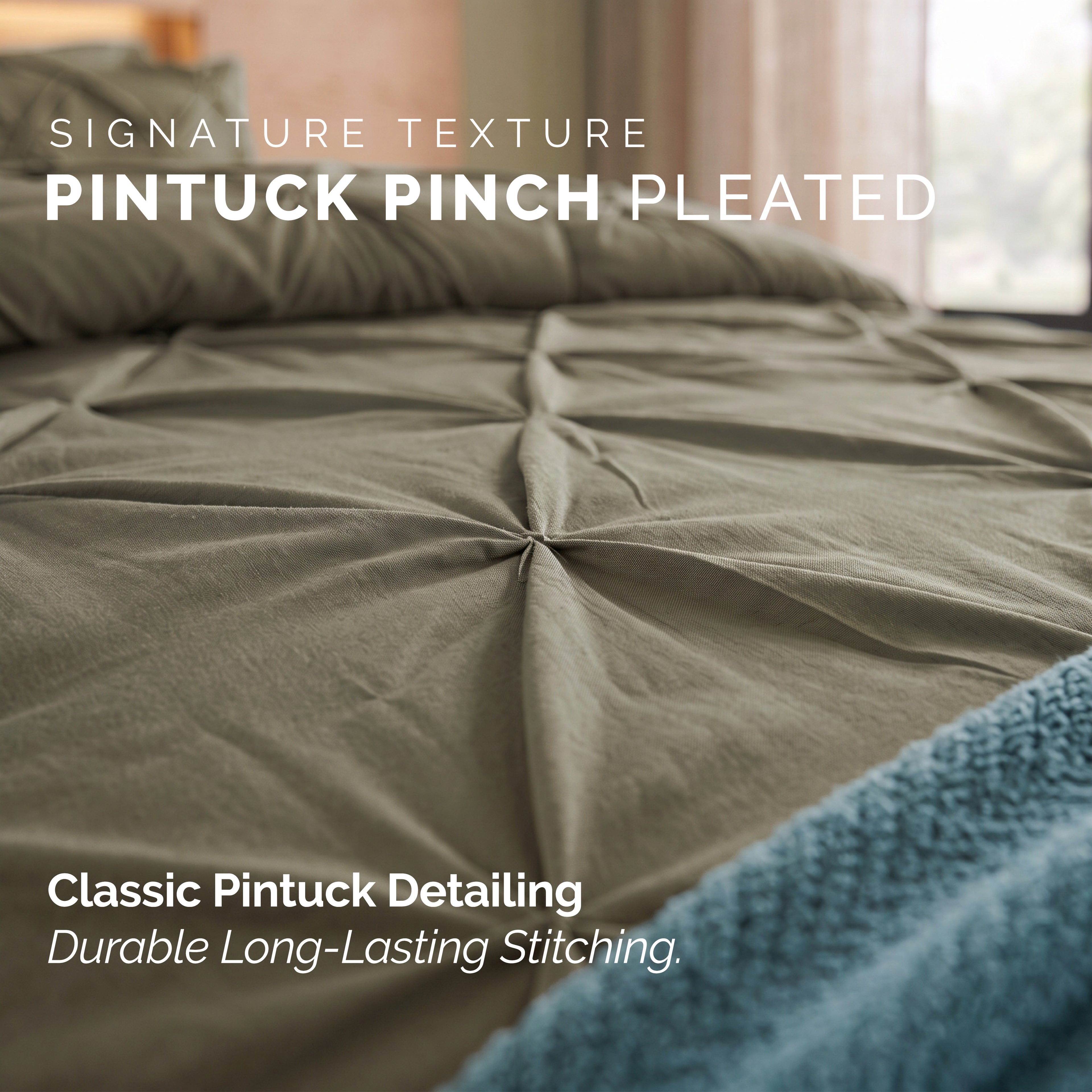 8-Piece Pintuck Pinch Pleated Comforter Set - Includes 4-Piece Sheet Set with Double Sided Storage Pockets