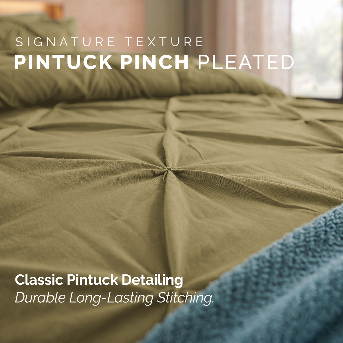 8-Piece Pintuck Pinch Pleated Comforter Set - Includes 4-Piece Sheet Set with Double Sided Storage Pockets