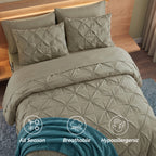 8-Piece Pintuck Pinch Pleated Comforter Set - Includes 4-Piece Sheet Set with Double Sided Storage Pockets