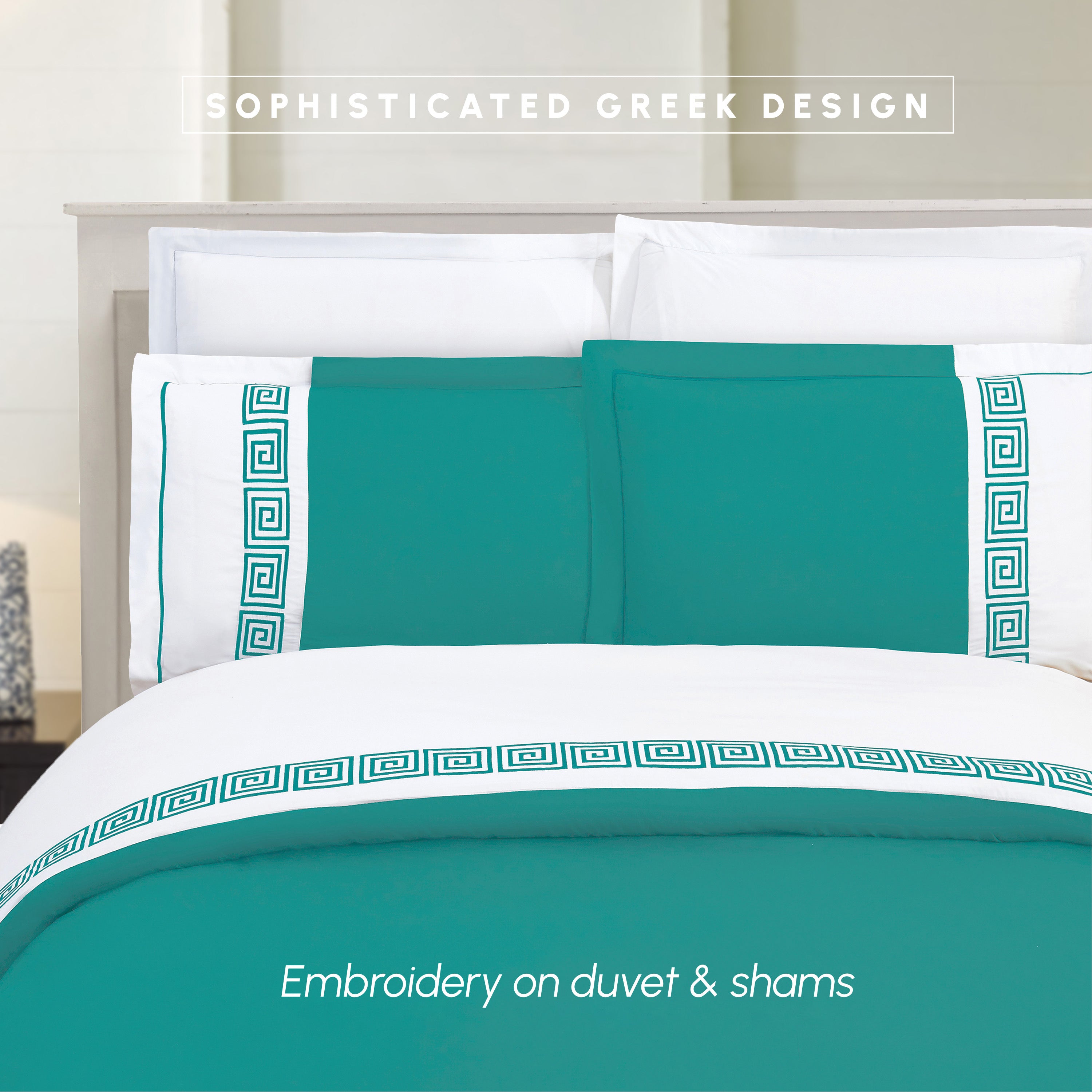 3-Piece Greek Embroidered Duvet Cover Set
