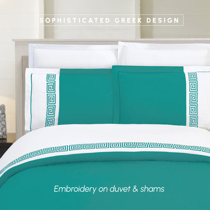 Elegant Comfort 3-Piece Greek Embroidered Duvet Cover Set