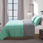 Reversible 3-Piece Box Stitched Comforter & Shams - Duvet Insert with 4 Corner Tabs
