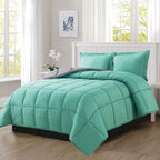 Reversible 3-Piece Box Stitched Comforter & Shams - Duvet Insert with 4 Corner Tabs
