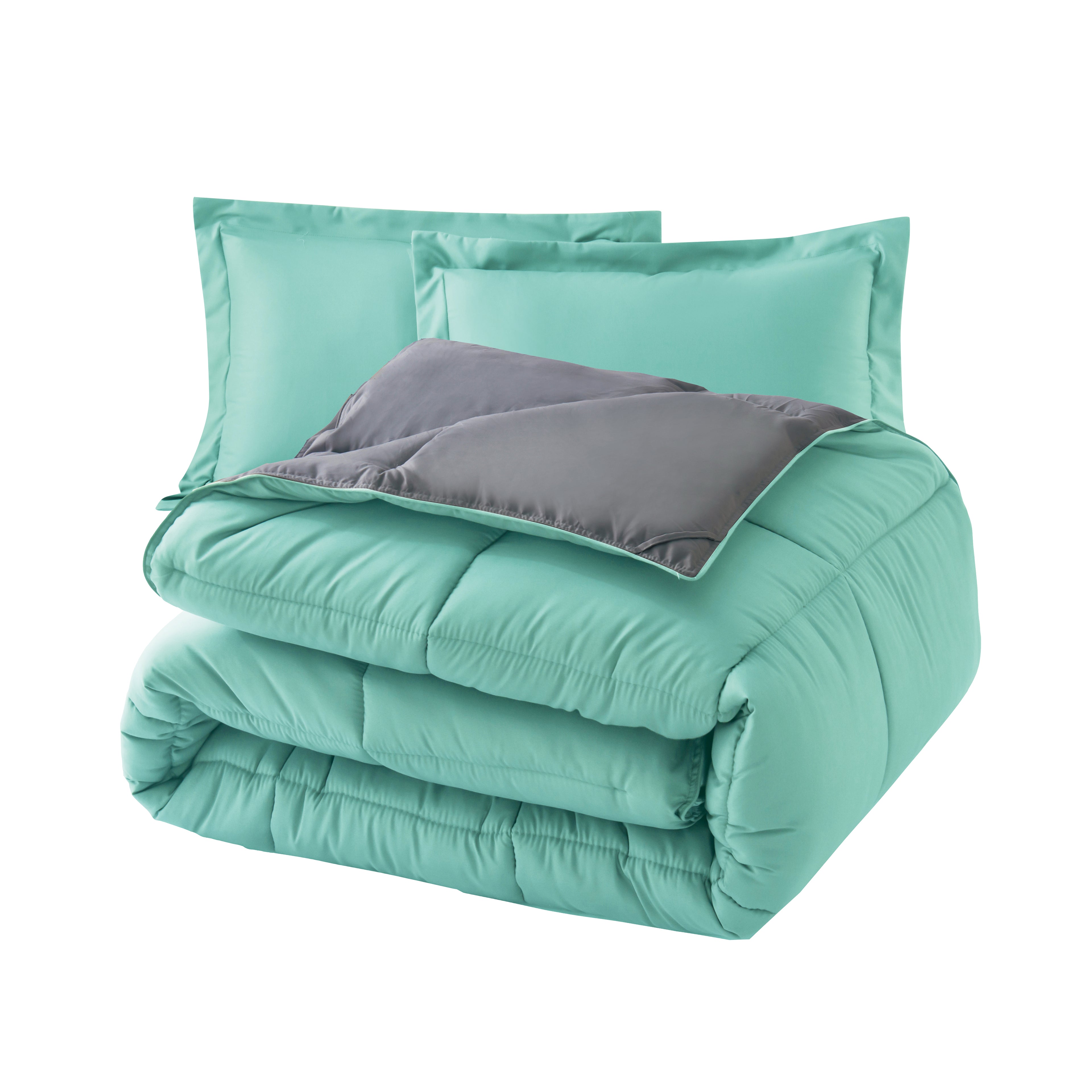 Reversible 3-Piece Box Stitched Comforter & Shams - Duvet Insert with 4 Corner Tabs