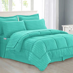 8-Piece Dobby Stripe Comforter Set - Includes 4-Piece Sheet Set with Double Sided Storage Pockets