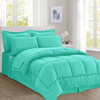 8-Piece Dobby Stripe Comforter Set - Includes 4-Piece Sheet Set with Double Sided Storage Pockets