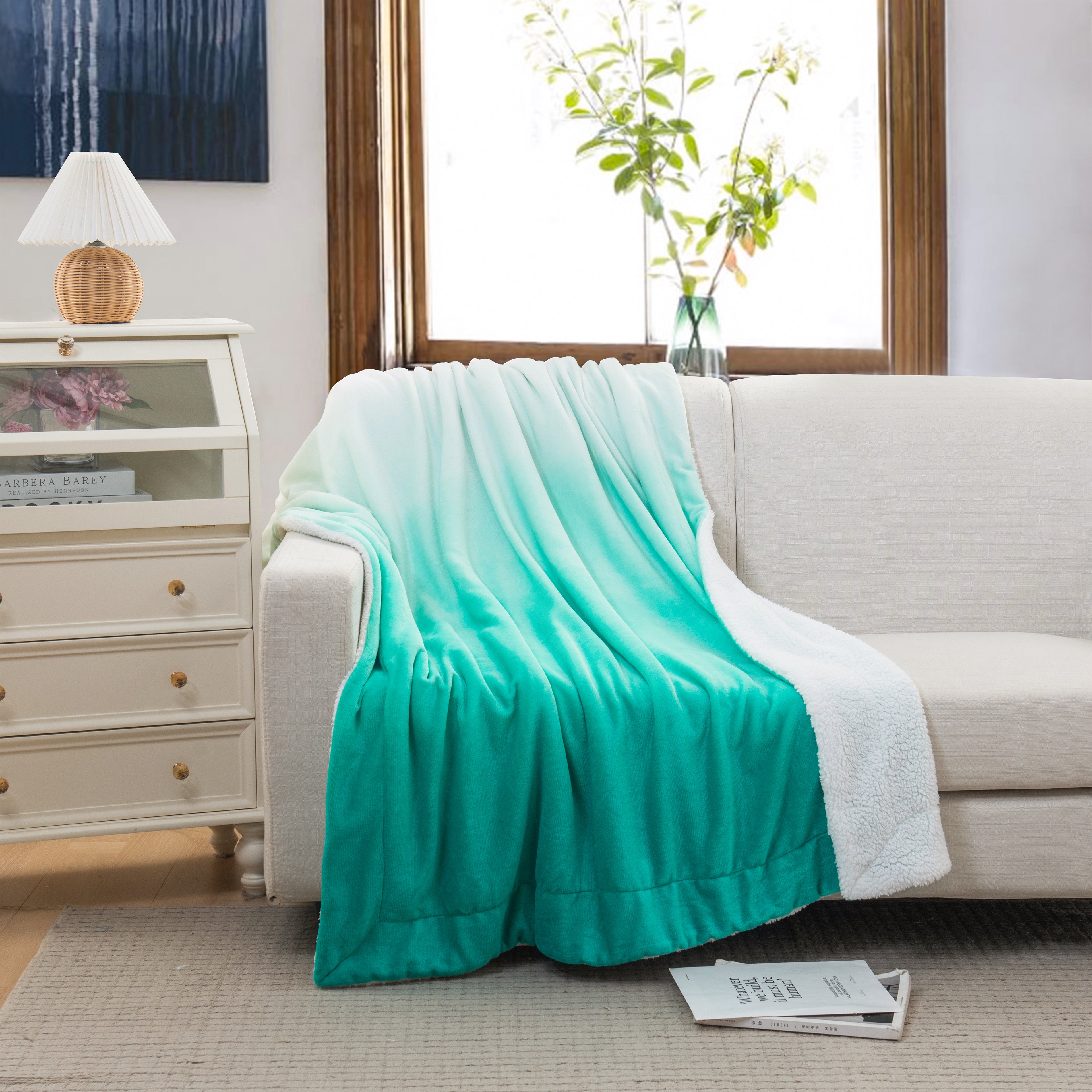 Ombre Printed - Sherpa Backed Plush Throw Blankets - 50 x 60 inches