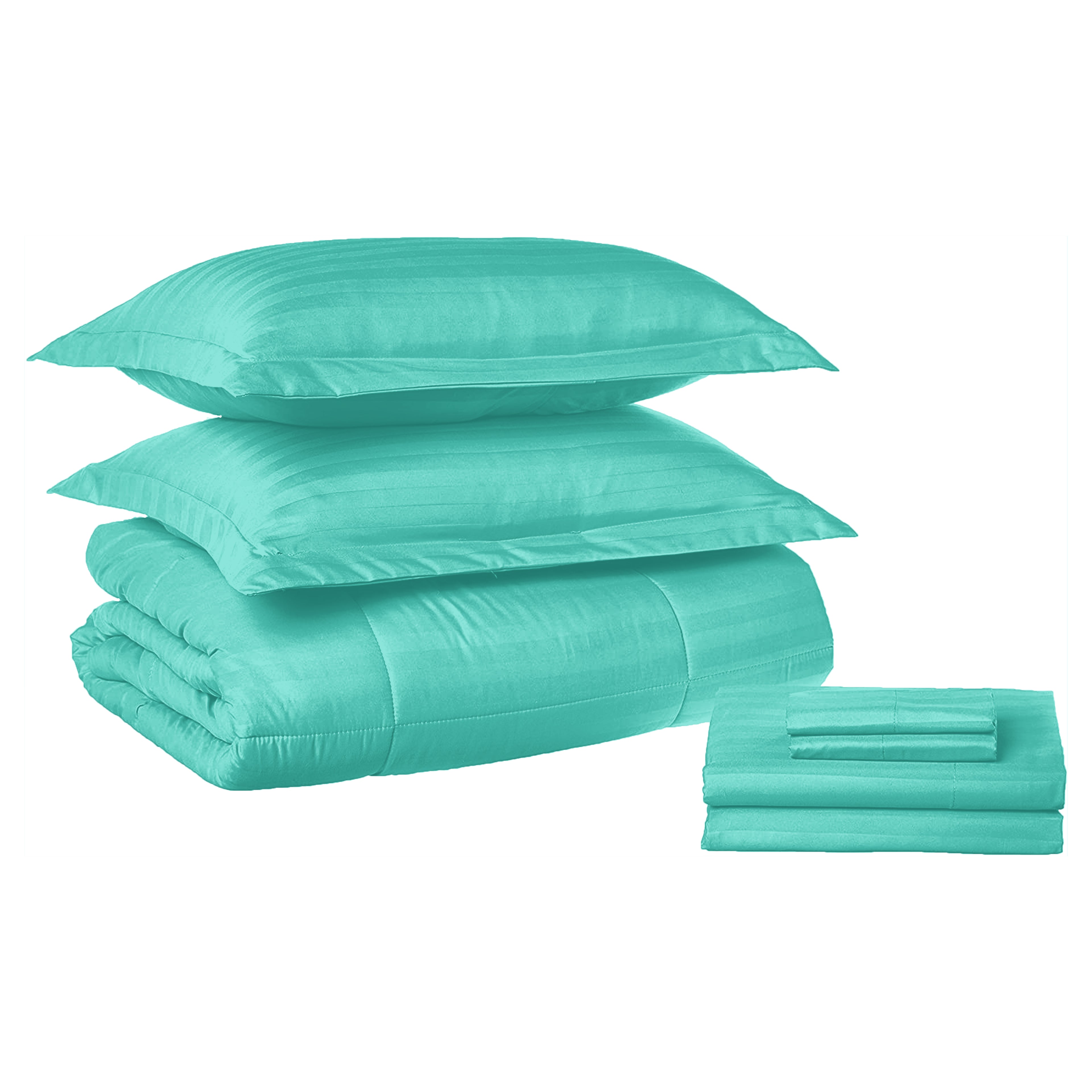 8-Piece Dobby Stripe Comforter Set - Includes 4-Piece Sheet Set with Double Sided Storage Pockets
