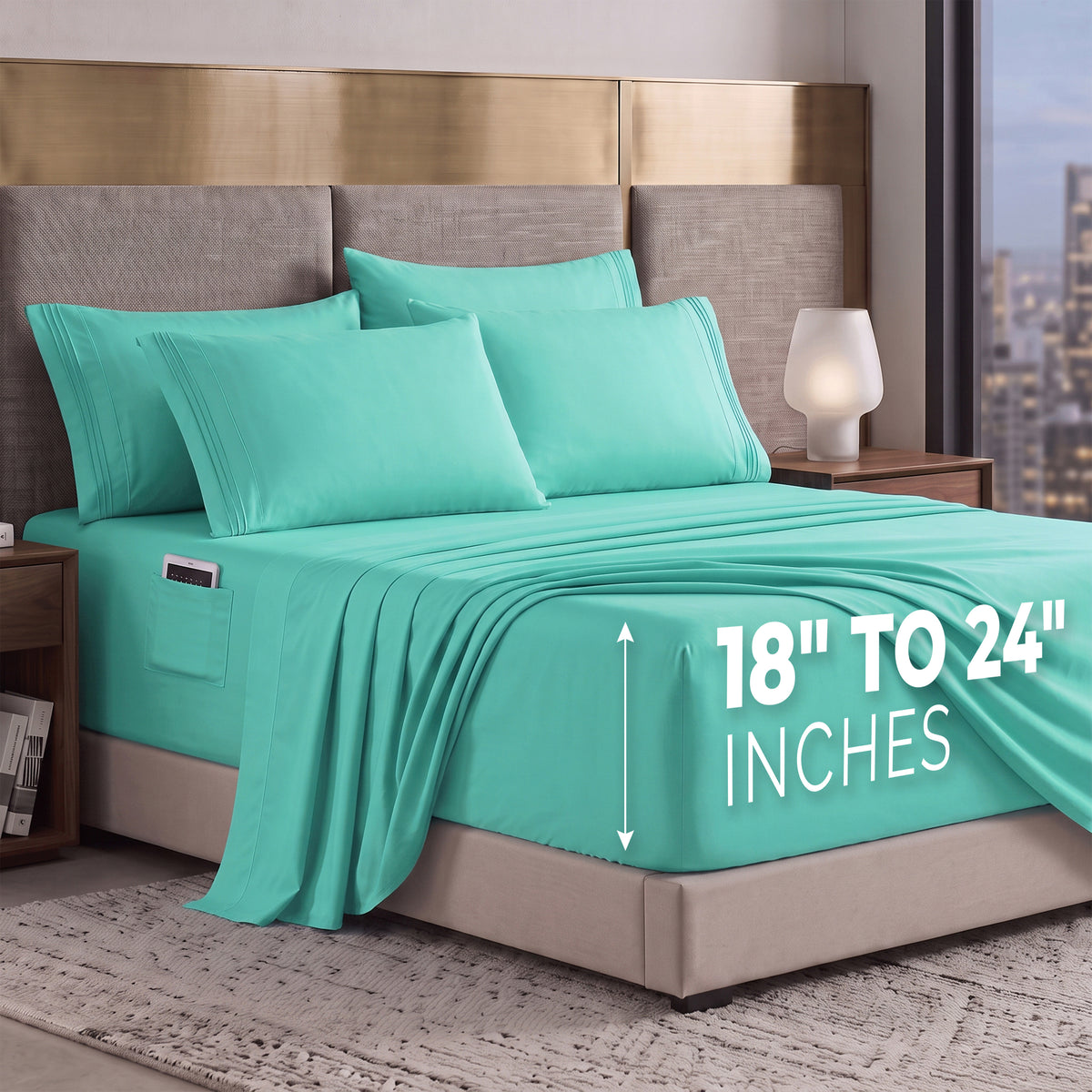 Extra deep Pocket 3 Line Embroidery, 6-Piece Sheet Set