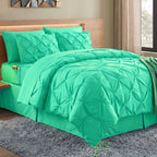 8-Piece Pintuck Pinch Pleated Comforter Set - Includes 4-Piece Sheet Set with Double Sided Storage Pockets
