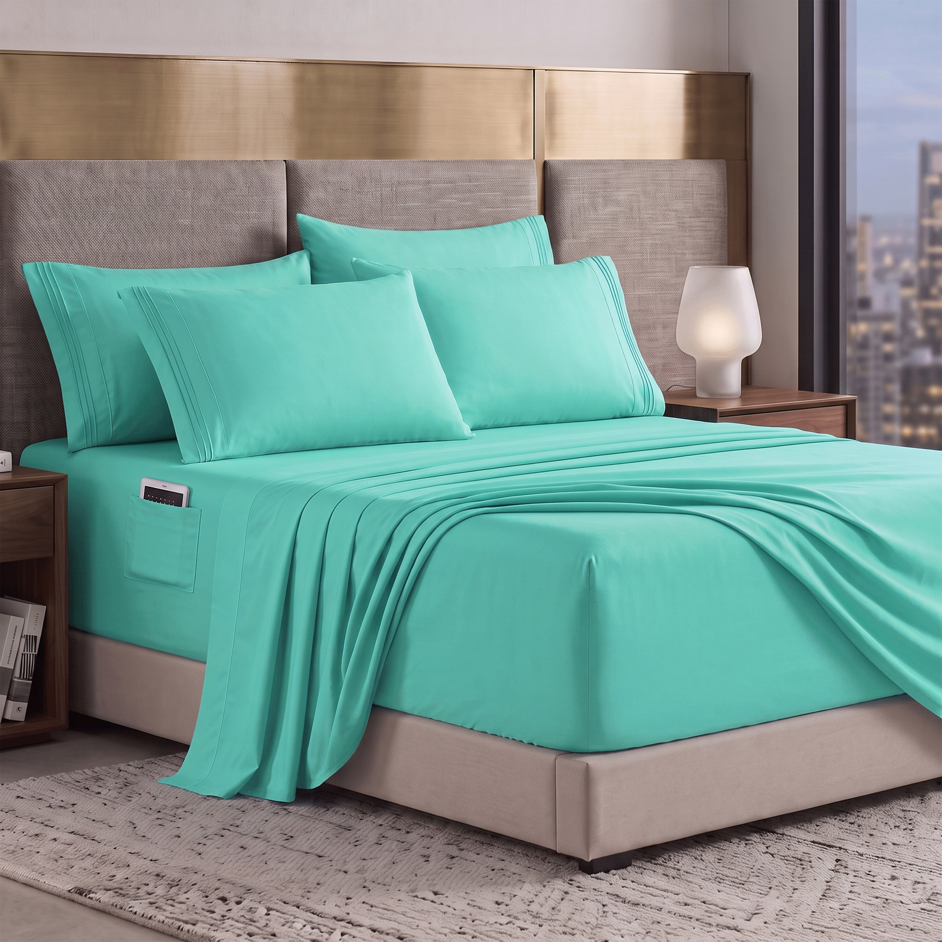Extra deep Pocket 3 Line Embroidery, 6-Piece Sheet Set