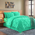 8-Piece Pintuck Pinch Pleated Comforter Set - Includes 4-Piece Sheet Set with Double Sided Storage Pockets