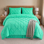 8-Piece Pintuck Pinch Pleated Comforter Set - Includes 4-Piece Sheet Set with Double Sided Storage Pockets