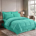 8-Piece Dobby Stripe Comforter Set - Includes 4-Piece Sheet Set with Double Sided Storage Pockets