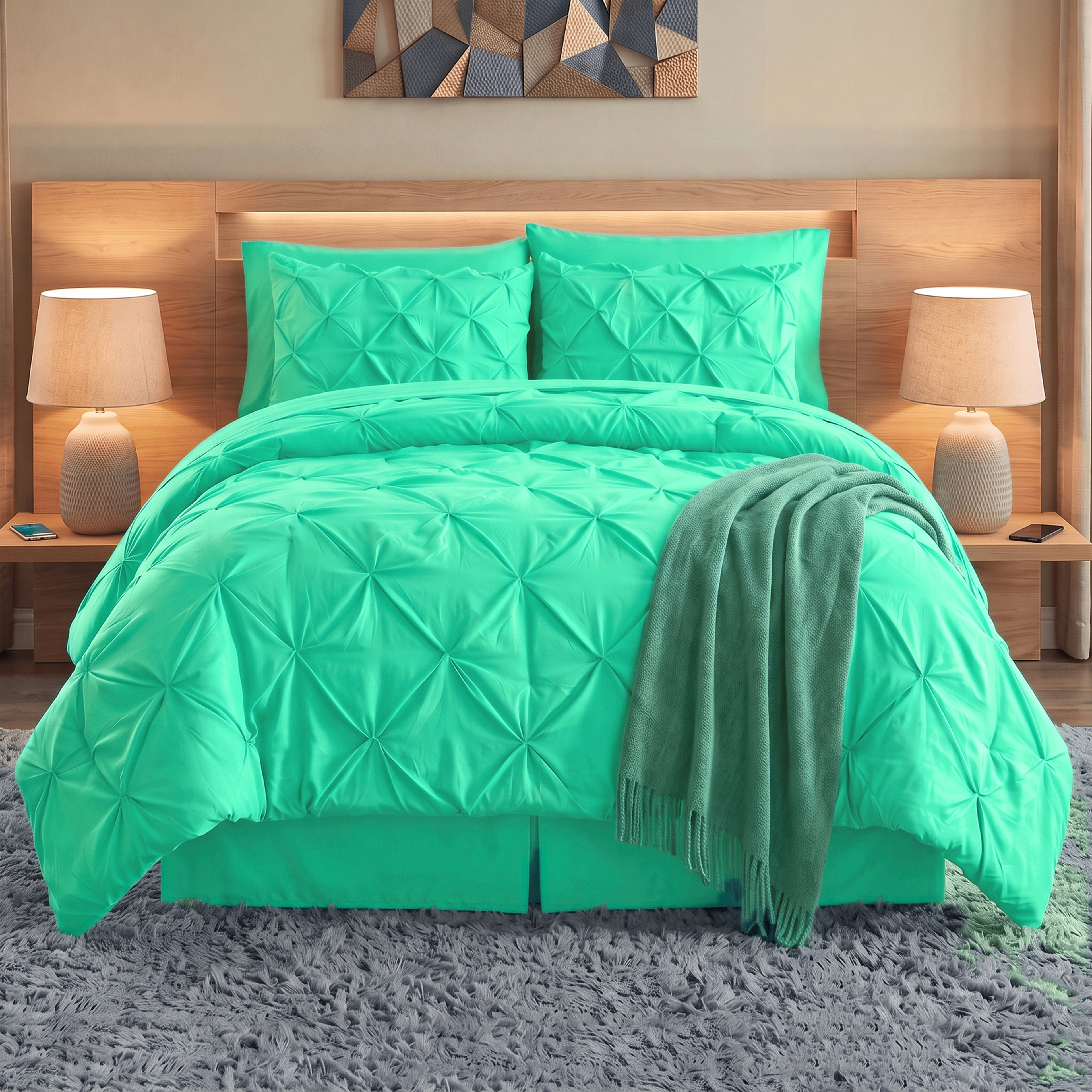 8-Piece Pintuck Pinch Pleated Comforter Set - Includes 4-Piece Sheet Set with Double Sided Storage Pockets
