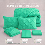8-Piece Pintuck Pinch Pleated Comforter Set - Includes 4-Piece Sheet Set with Double Sided Storage Pockets