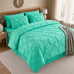 8-Piece Pintuck Pinch Pleated Comforter Set - Includes 4-Piece Sheet Set with Double Sided Storage Pockets