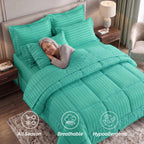 8-Piece Dobby Stripe Comforter Set - Includes 4-Piece Sheet Set with Double Sided Storage Pockets