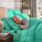 8-Piece Dobby Stripe Comforter Set - Includes 4-Piece Sheet Set with Double Sided Storage Pockets