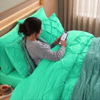 8-Piece Pintuck Pinch Pleated Comforter Set - Includes 4-Piece Sheet Set with Double Sided Storage Pockets