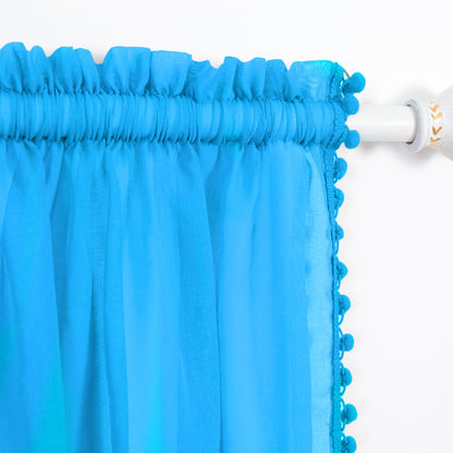 Elegant Comfort Set of 2 Pom Pom Tasseled Sheer Curtain - Rod Pocket