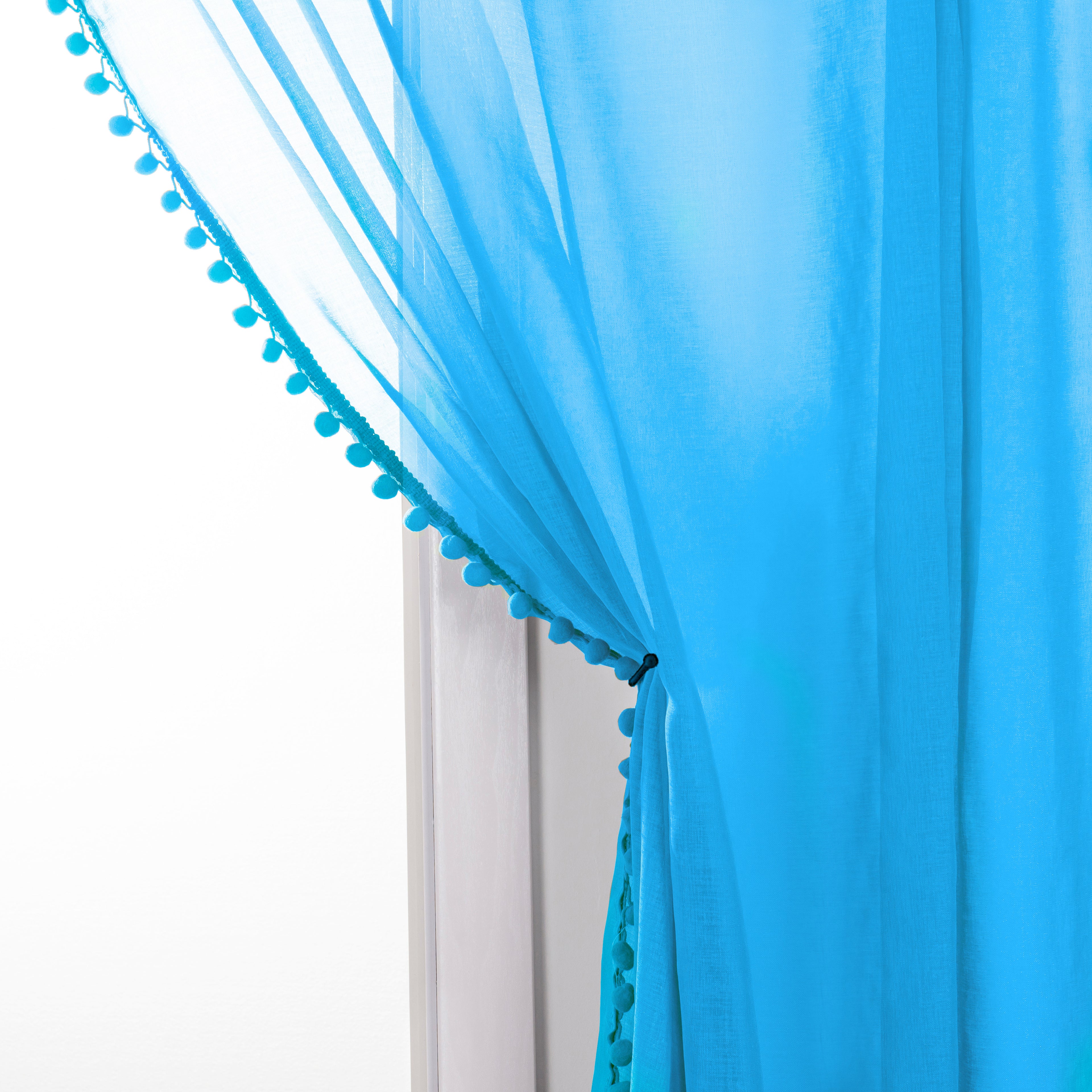 Set of 2 Pom Pom Tasseled Sheer Curtain - Rod Pocket