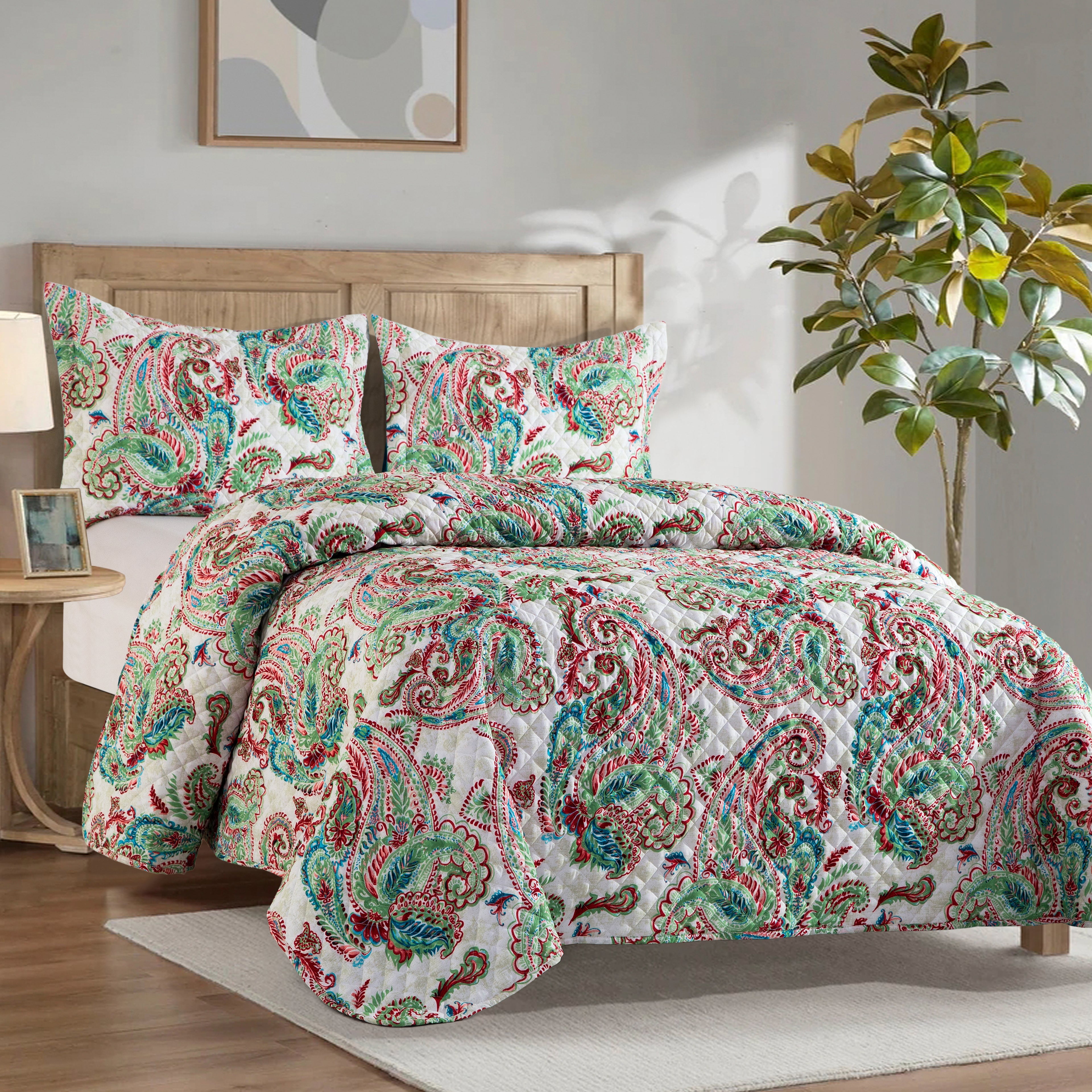 3-Piece Paisley Quilted Reversible Bedspread Coverlet Set