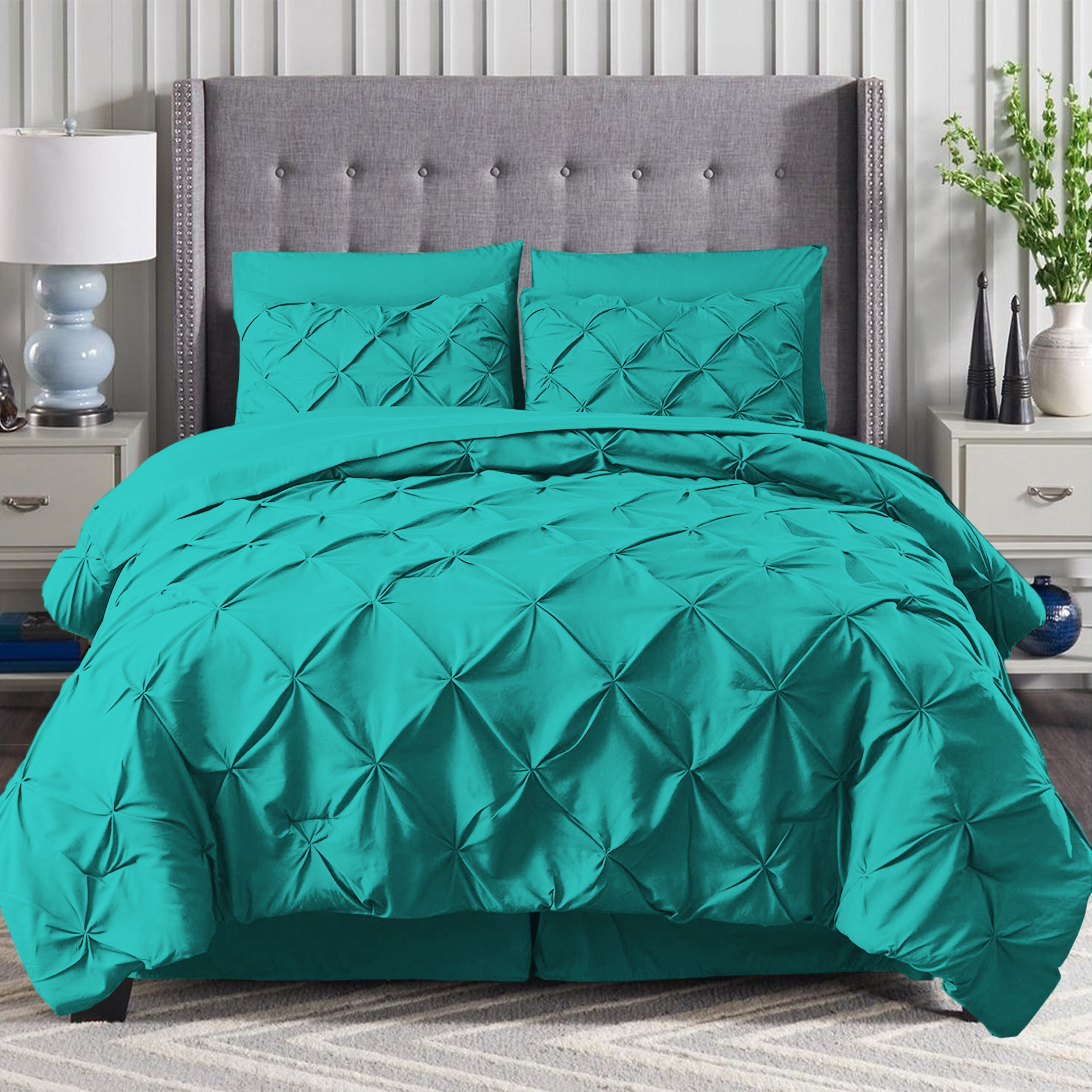 8-Piece Pintuck Pinch Pleated Comforter Set - Includes 4-Piece Sheet Set with Double Sided Storage Pockets