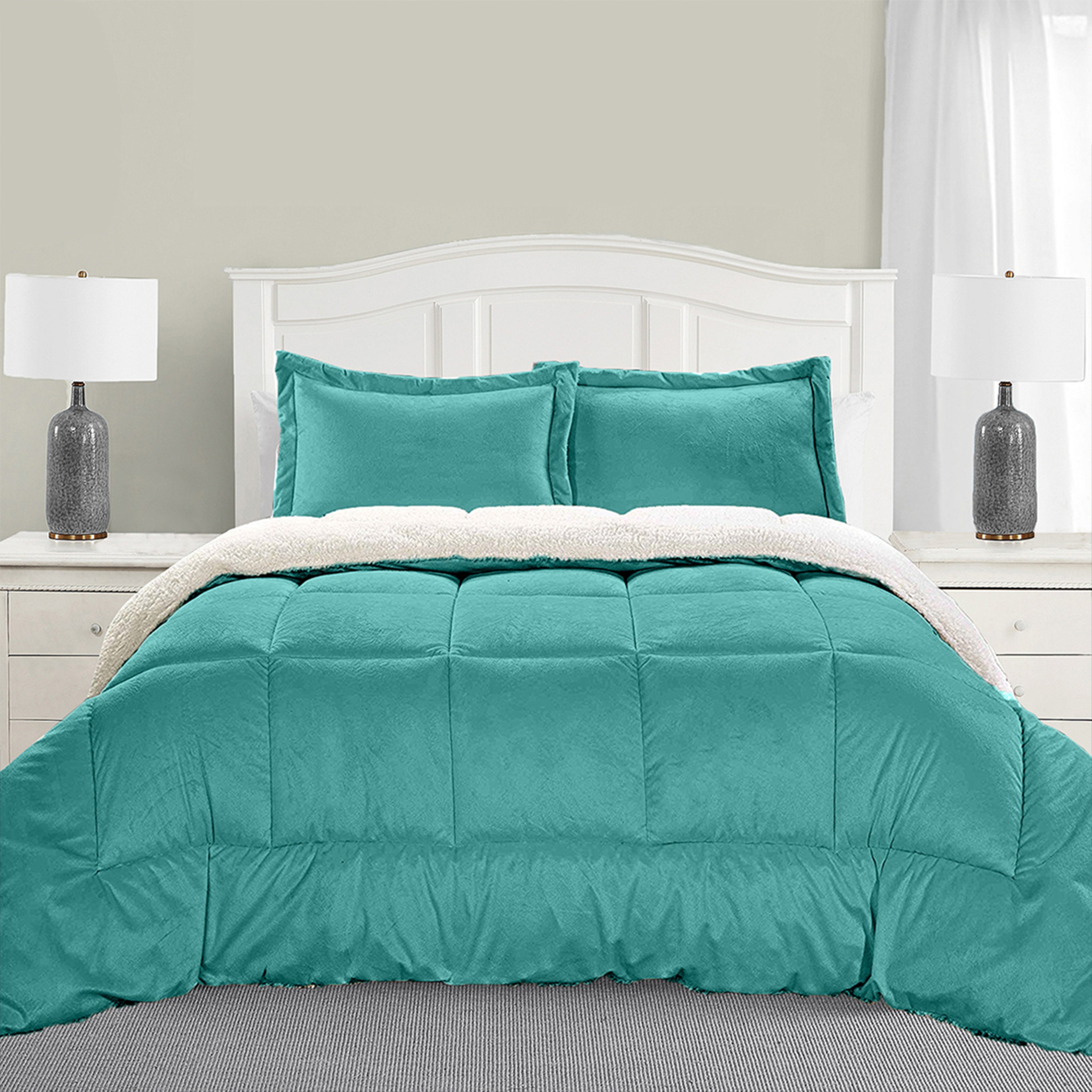 3-Piece Micro-Suede Reversible Sherpa - Solid Color Design Comforter Set