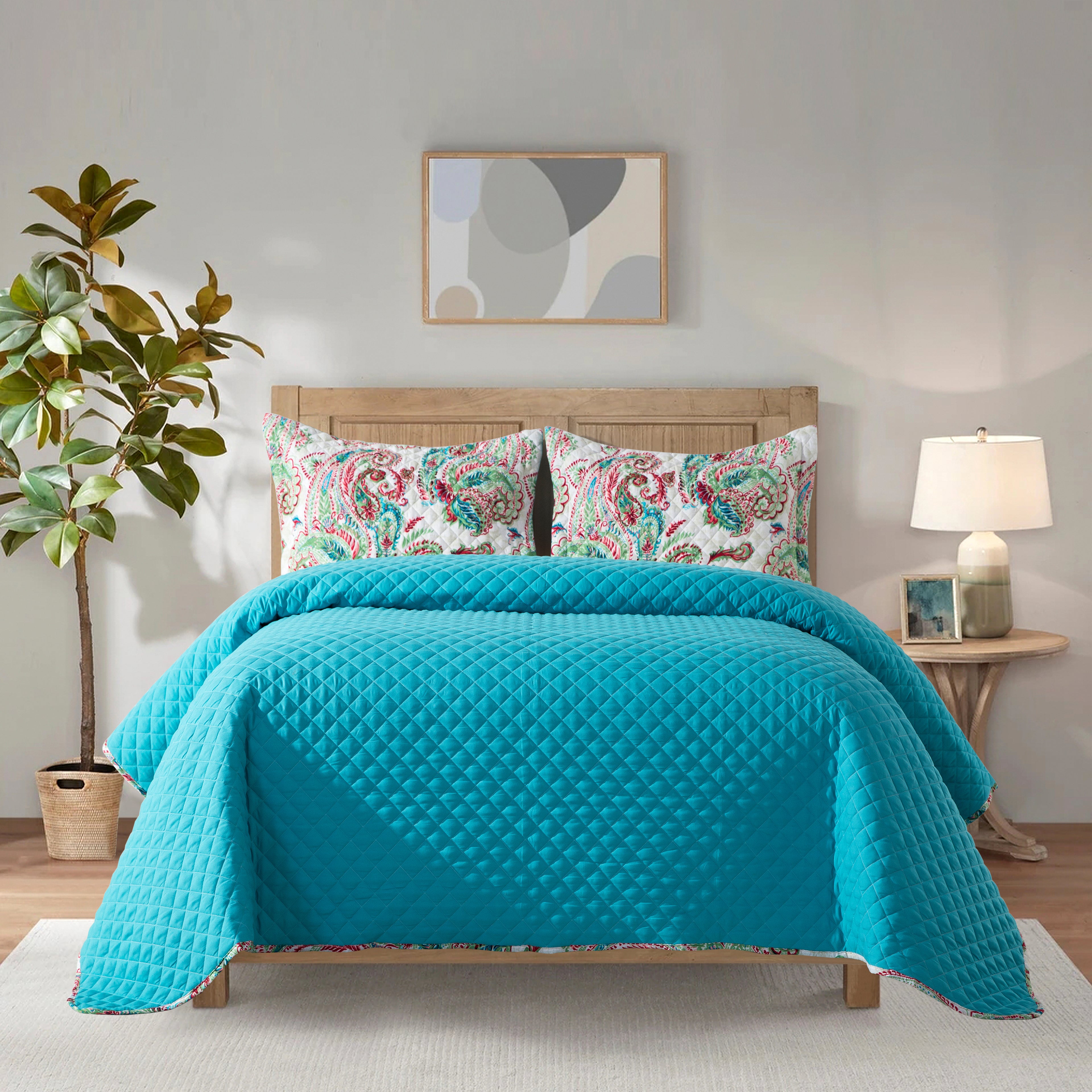 3-Piece Paisley Quilted Reversible Bedspread Coverlet Set