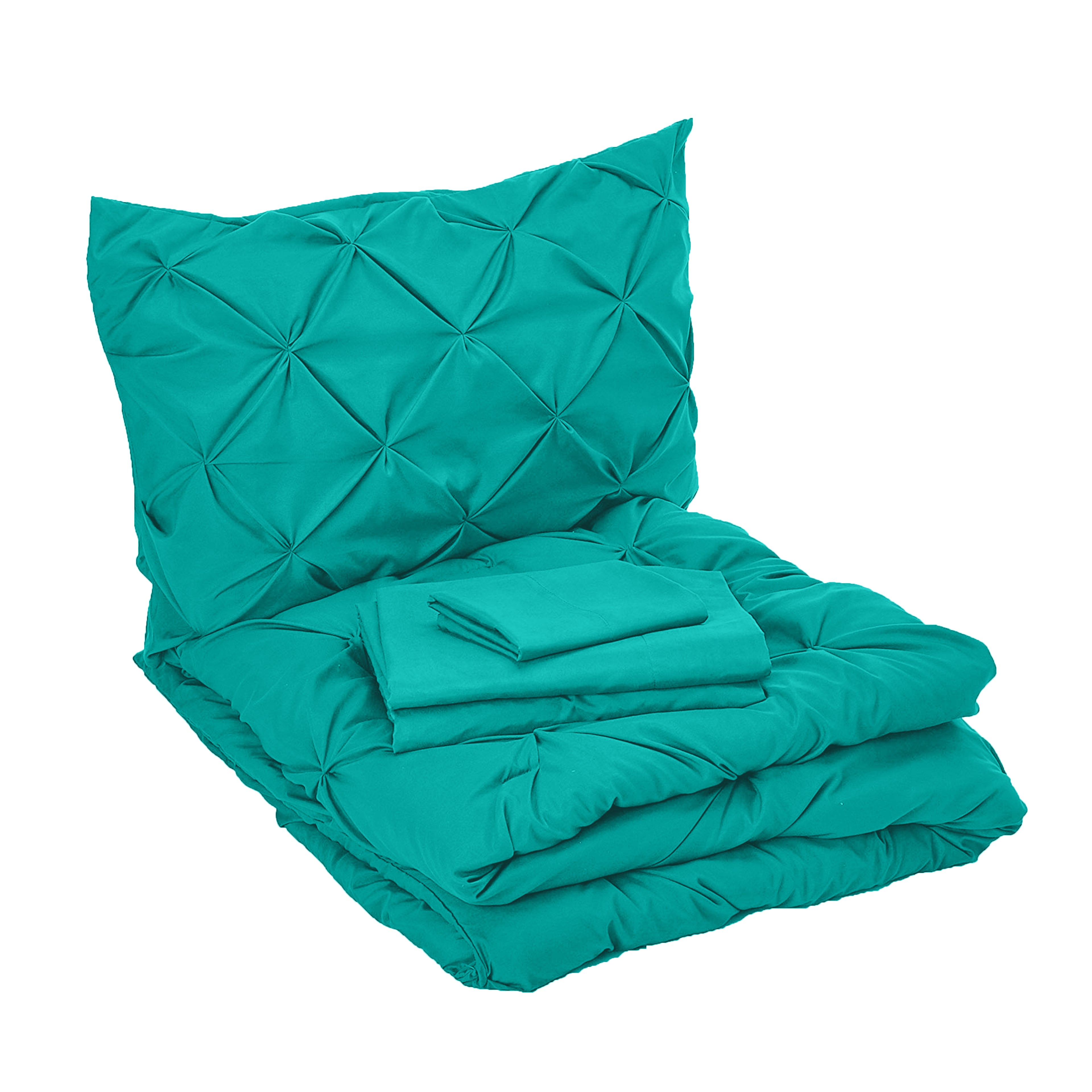 8-Piece Pintuck Pinch Pleated Comforter Set - Includes 4-Piece Sheet Set with Double Sided Storage Pockets