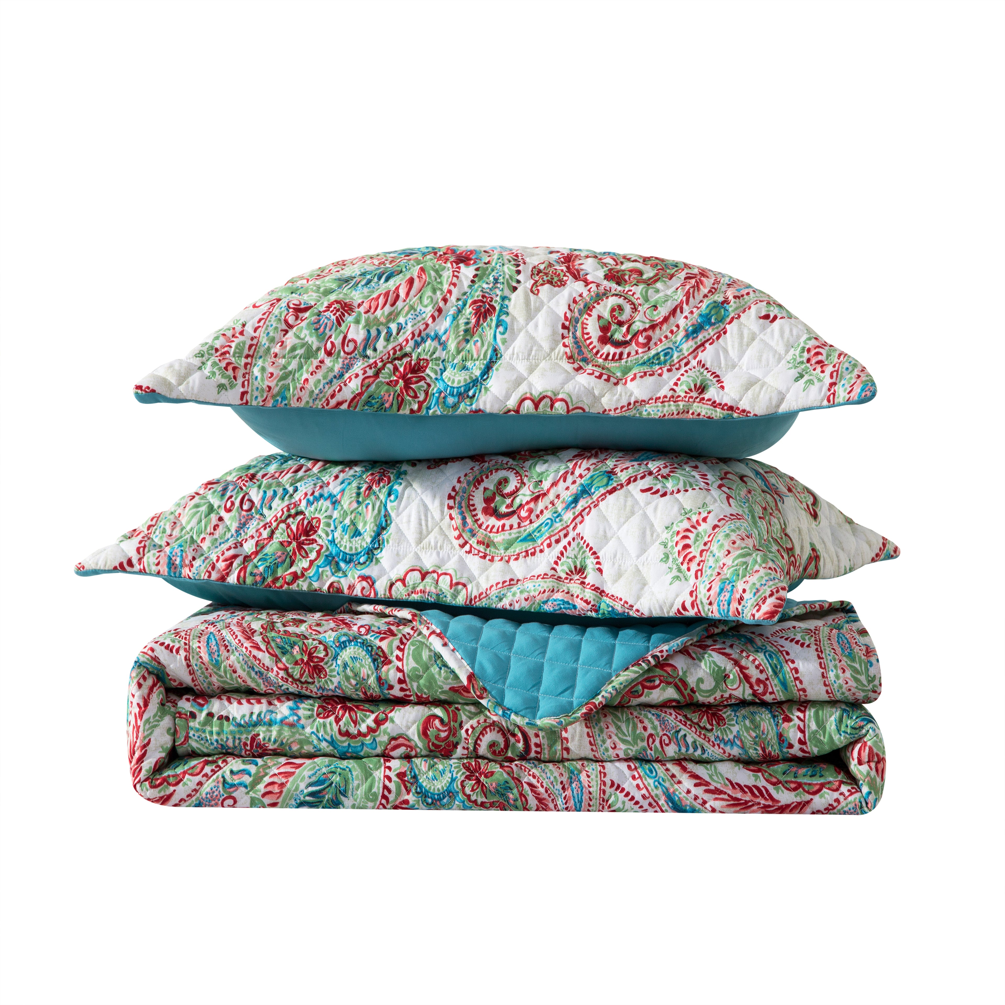 3-Piece Paisley Quilted Reversible Bedspread Coverlet Set