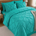 8-Piece Pintuck Pinch Pleated Comforter Set - Includes 4-Piece Sheet Set with Double Sided Storage Pockets