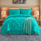 8-Piece Pintuck Pinch Pleated Comforter Set - Includes 4-Piece Sheet Set with Double Sided Storage Pockets
