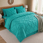 8-Piece Pintuck Pinch Pleated Comforter Set - Includes 4-Piece Sheet Set with Double Sided Storage Pockets