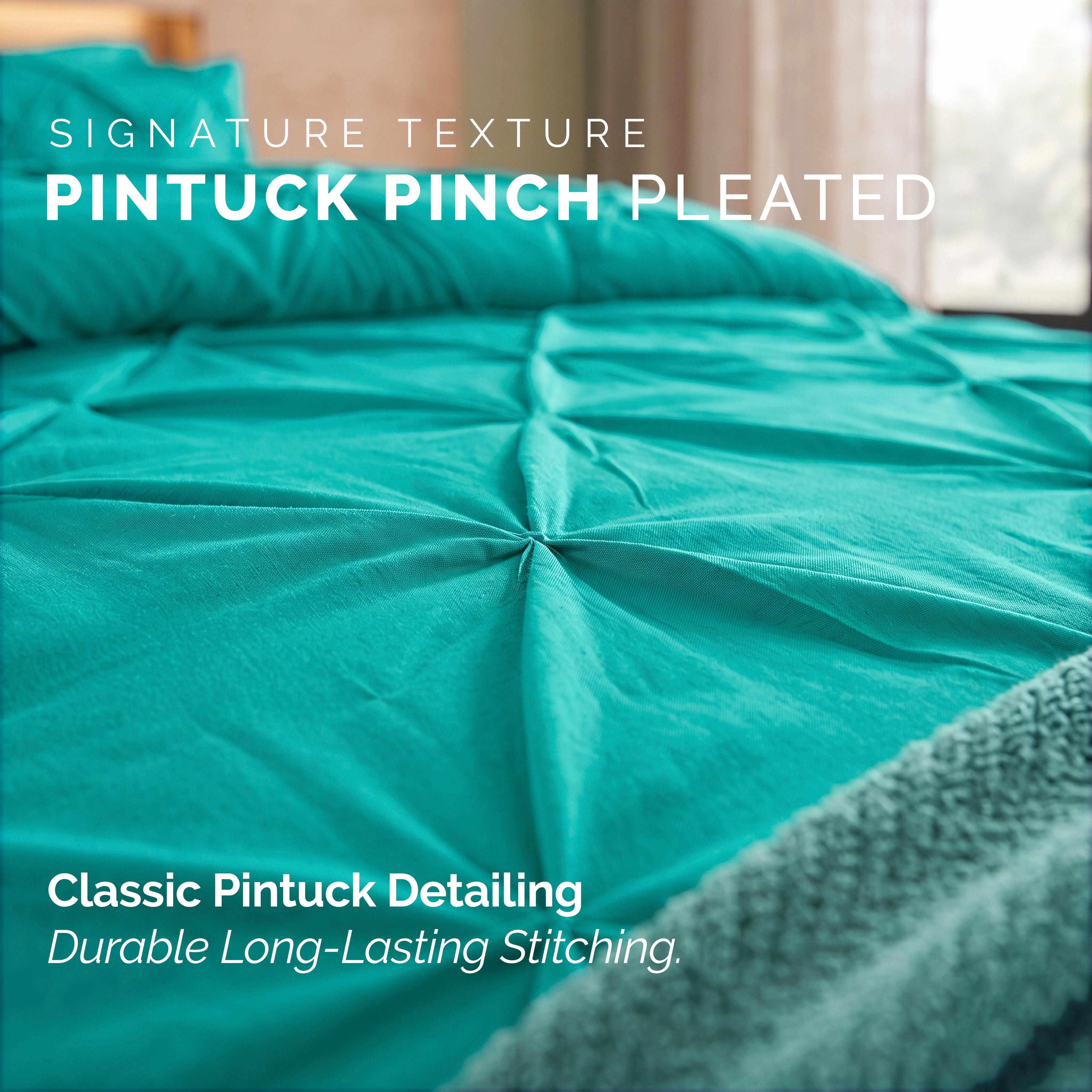 8-Piece Pintuck Pinch Pleated Comforter Set - Includes 4-Piece Sheet Set with Double Sided Storage Pockets