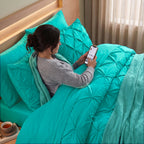 8-Piece Pintuck Pinch Pleated Comforter Set - Includes 4-Piece Sheet Set with Double Sided Storage Pockets