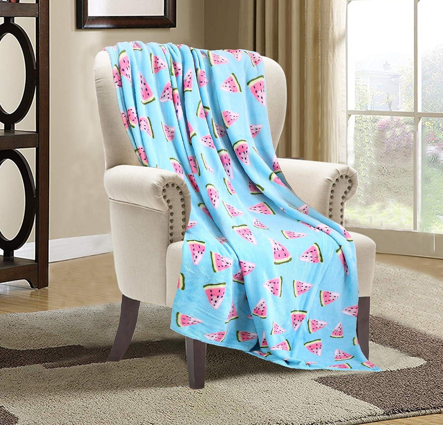 Summer Theme Pattern Flannel Fleece Throw Blanket, 50 x 60 inches