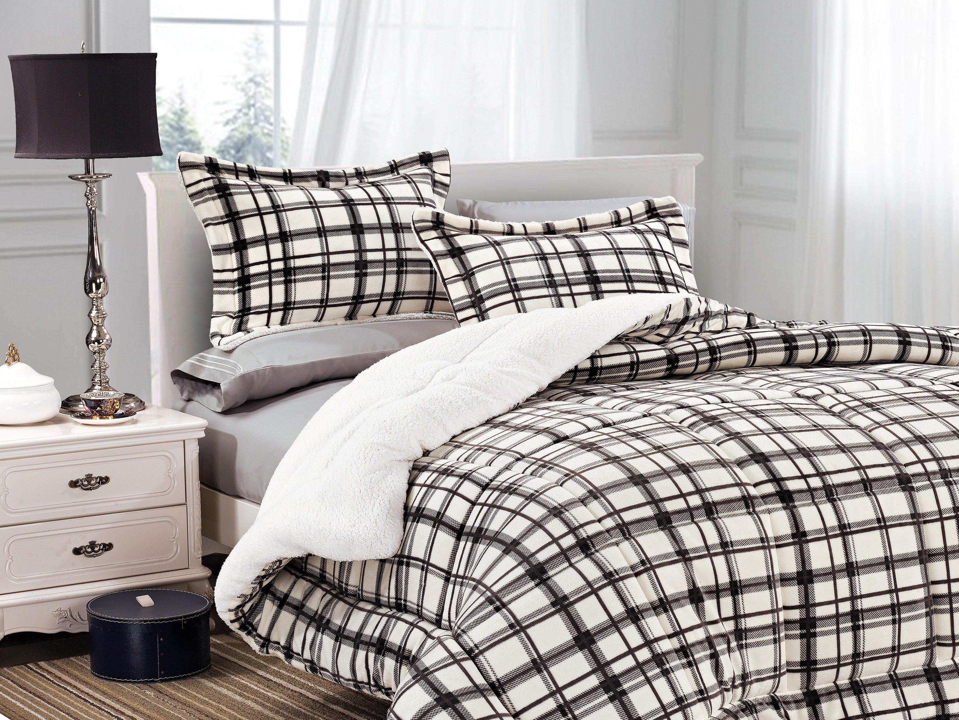 3-Piece Plaid Micro-Suede Reversible Sherpa - Comforter Set