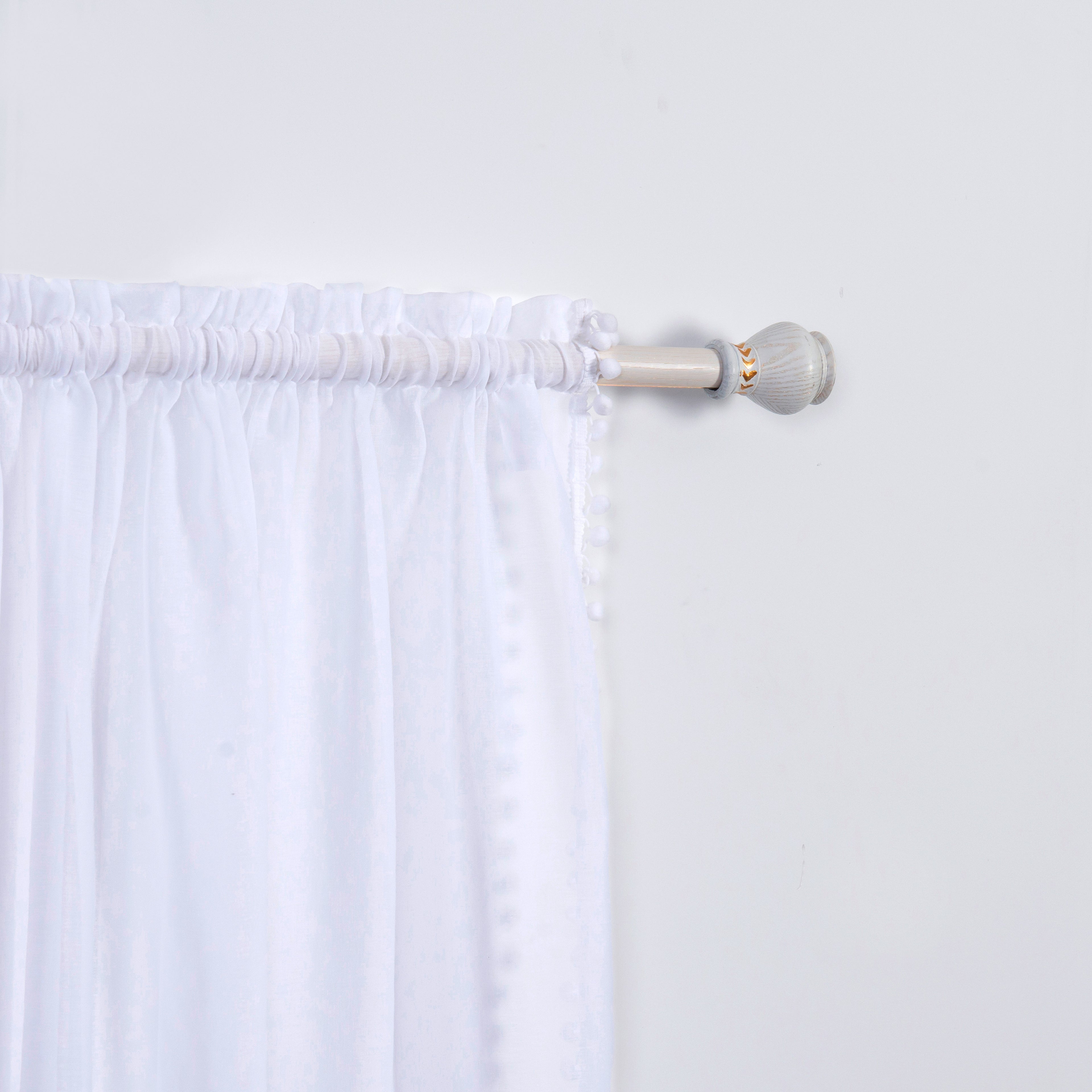 Set of 2 Pom Pom Tasseled Sheer Curtain - Rod Pocket