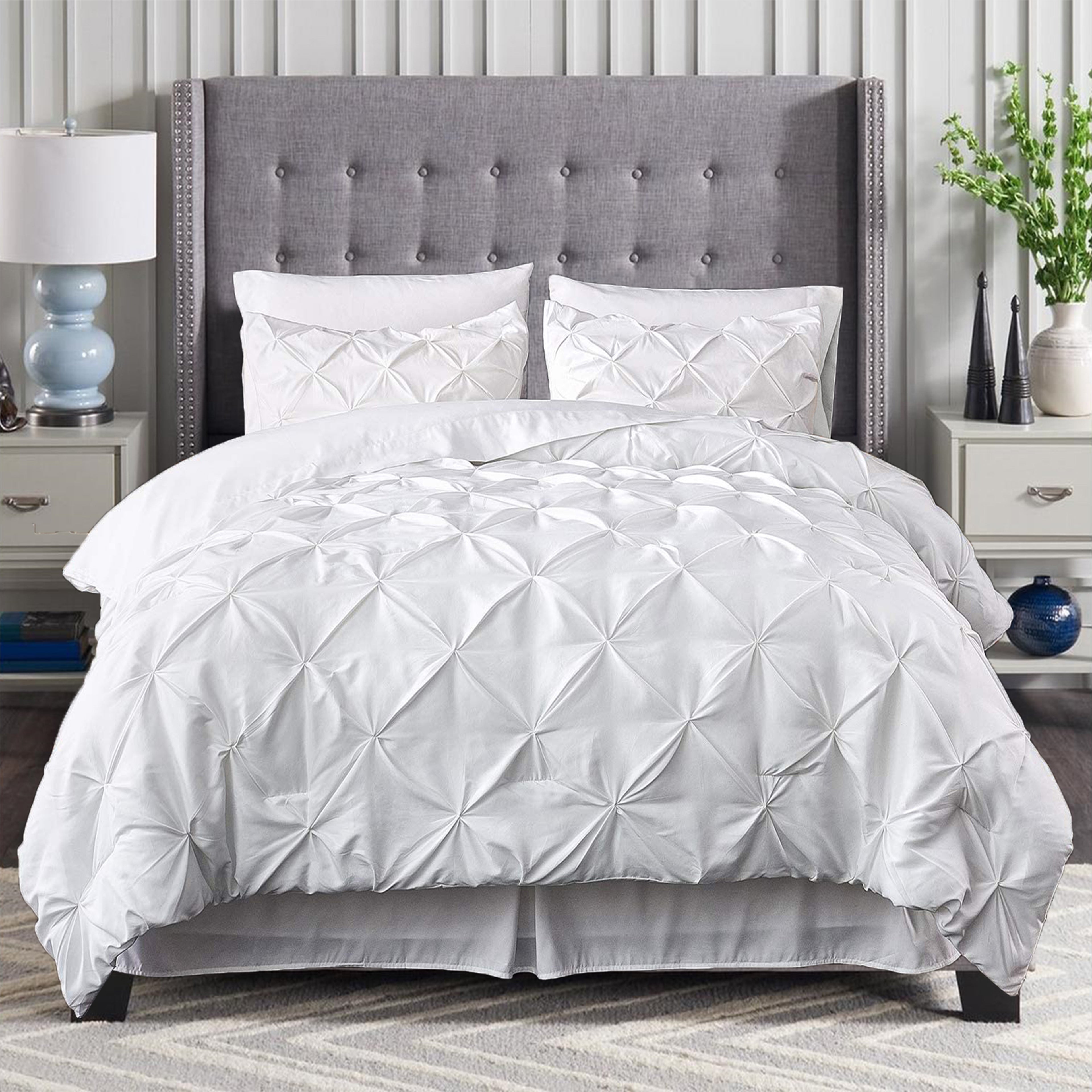 8-Piece Pintuck Pinch Pleated Comforter Set - Includes 4-Piece Sheet Set with Double Sided Storage Pockets