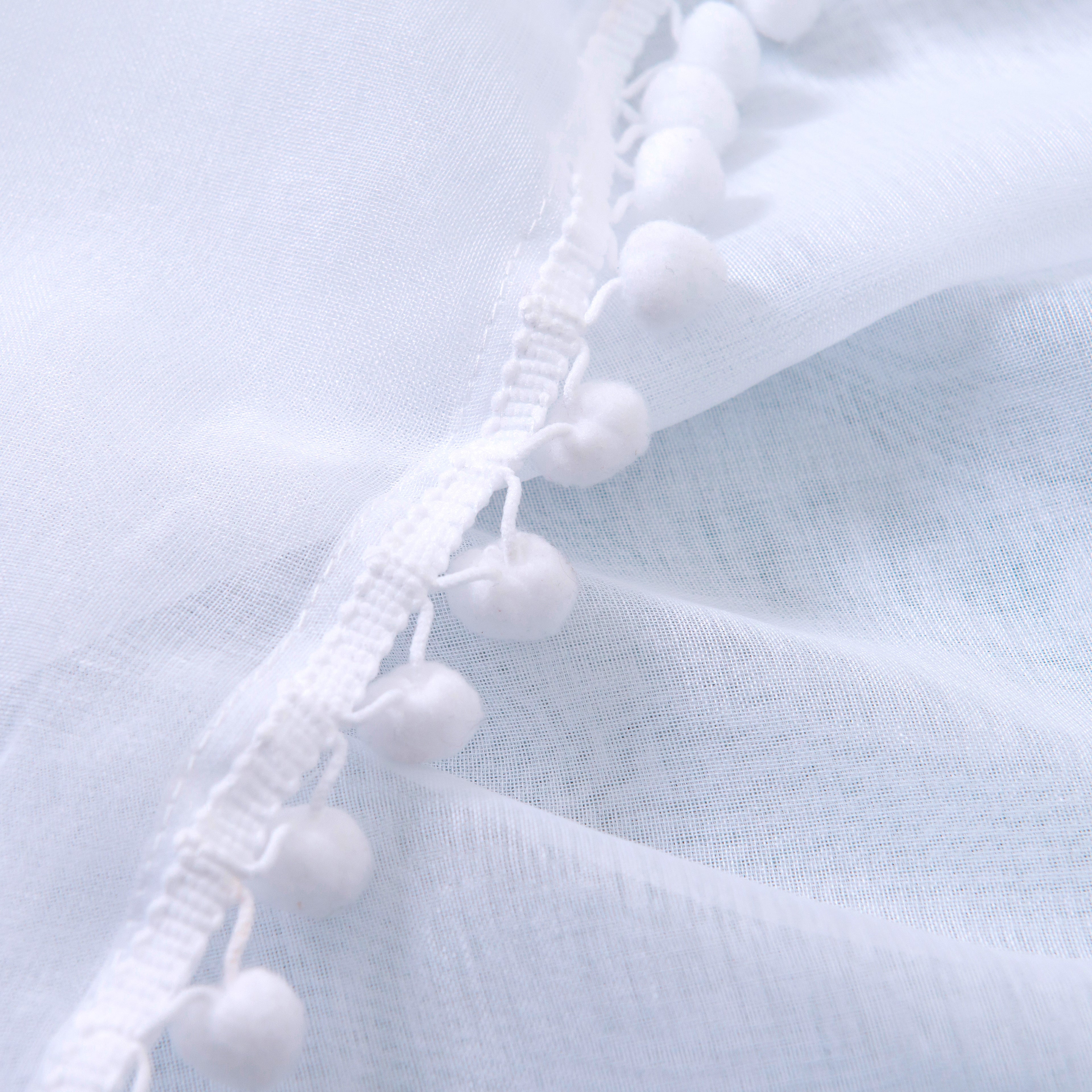 Set of 2 Pom Pom Tasseled Sheer Curtain - Rod Pocket