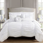 10-Piece Pleated Comforter Set - Includes 4-Piece Sheet Set with Double Sided Storage Pockets
