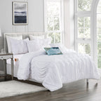 12-Piece Ella Pleated Ruched Pintuck Comforter Set, Includes 6-Piece Sheet Set with Double Sided Storage Pockets
