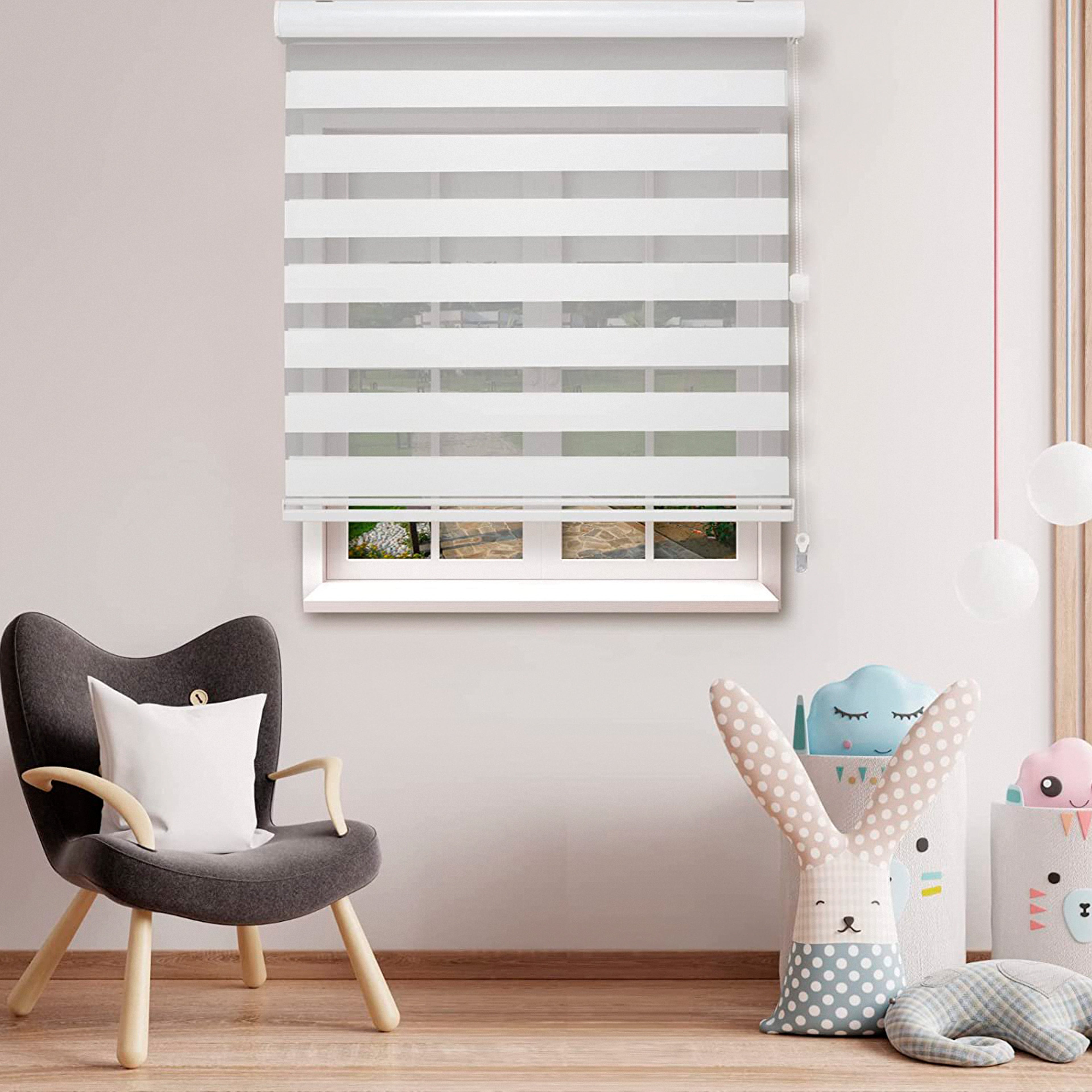 Corded Zebra Blinds, Dual Layer Window Treatments Sheer Light Control